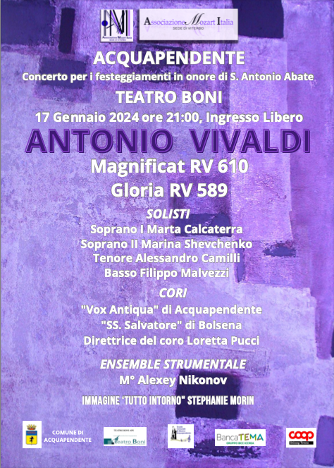 Teatro Boni di Acquapendente: Magnificat RV610 – Gloria RV589 di Antonio Vivaldi, 17 gennaio 2024